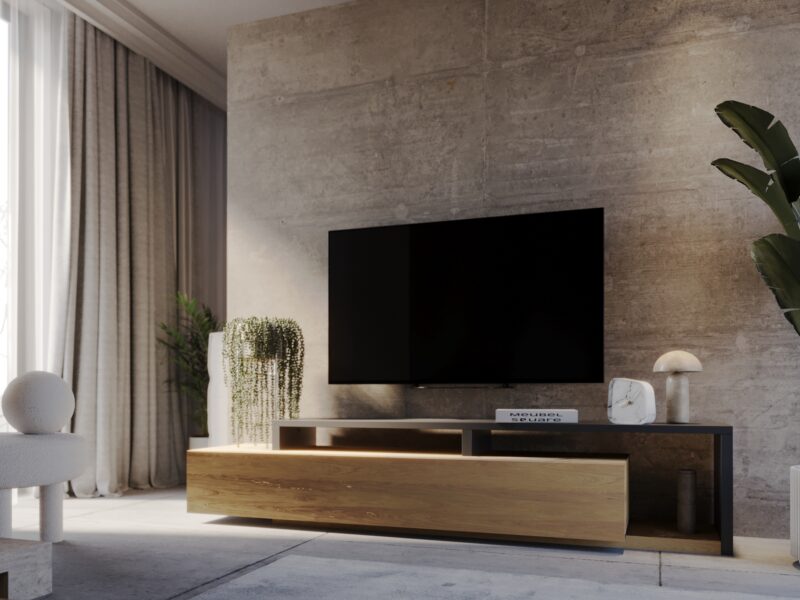 Furniture Square - Meuble TV DIAMOND - Zwart Mat - 240cm (2x120cm