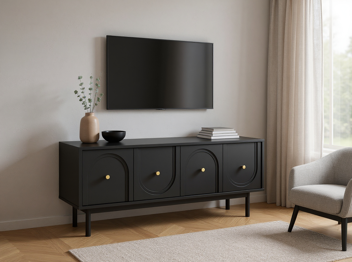 TV-meubel Berguno 154cm – Mat Zwart - Afbeelding 2