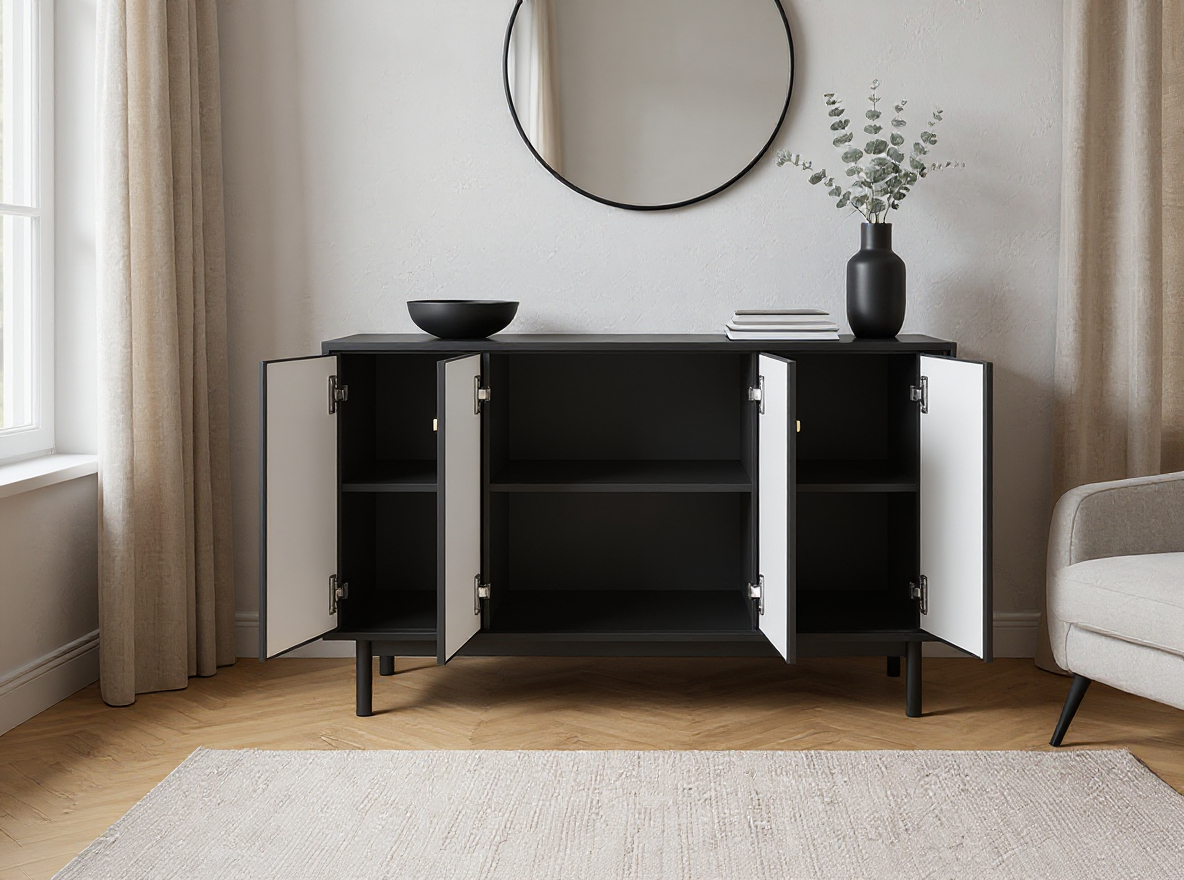 Dressoir Berguno 154cm – Mat Zwart - Afbeelding 4