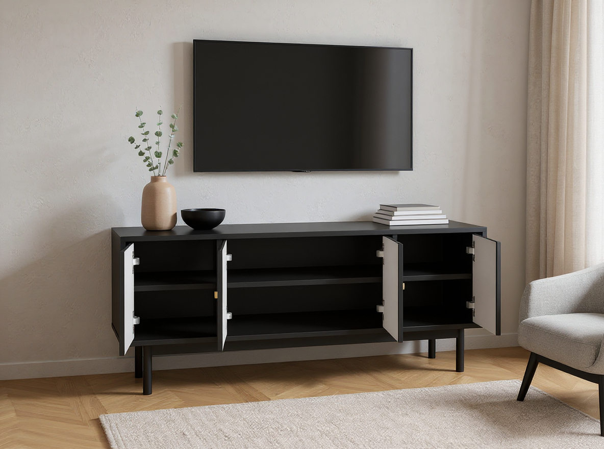 TV-meubel Berguno 154cm – Mat Zwart - Afbeelding 3