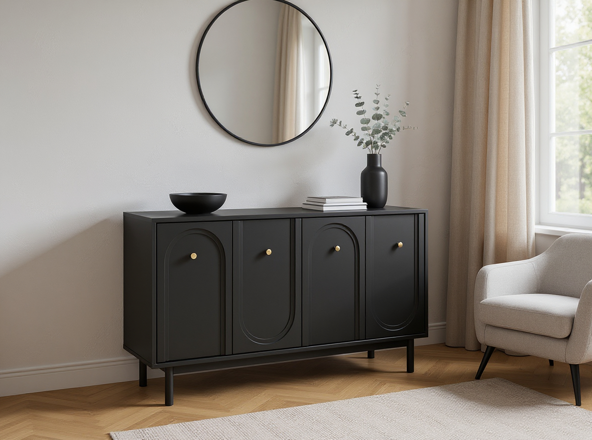 Dressoir Berguno 154cm – Mat Zwart - Afbeelding 2