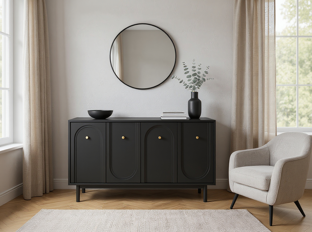 Dressoir Berguno 154cm – Mat Zwart - Afbeelding 3