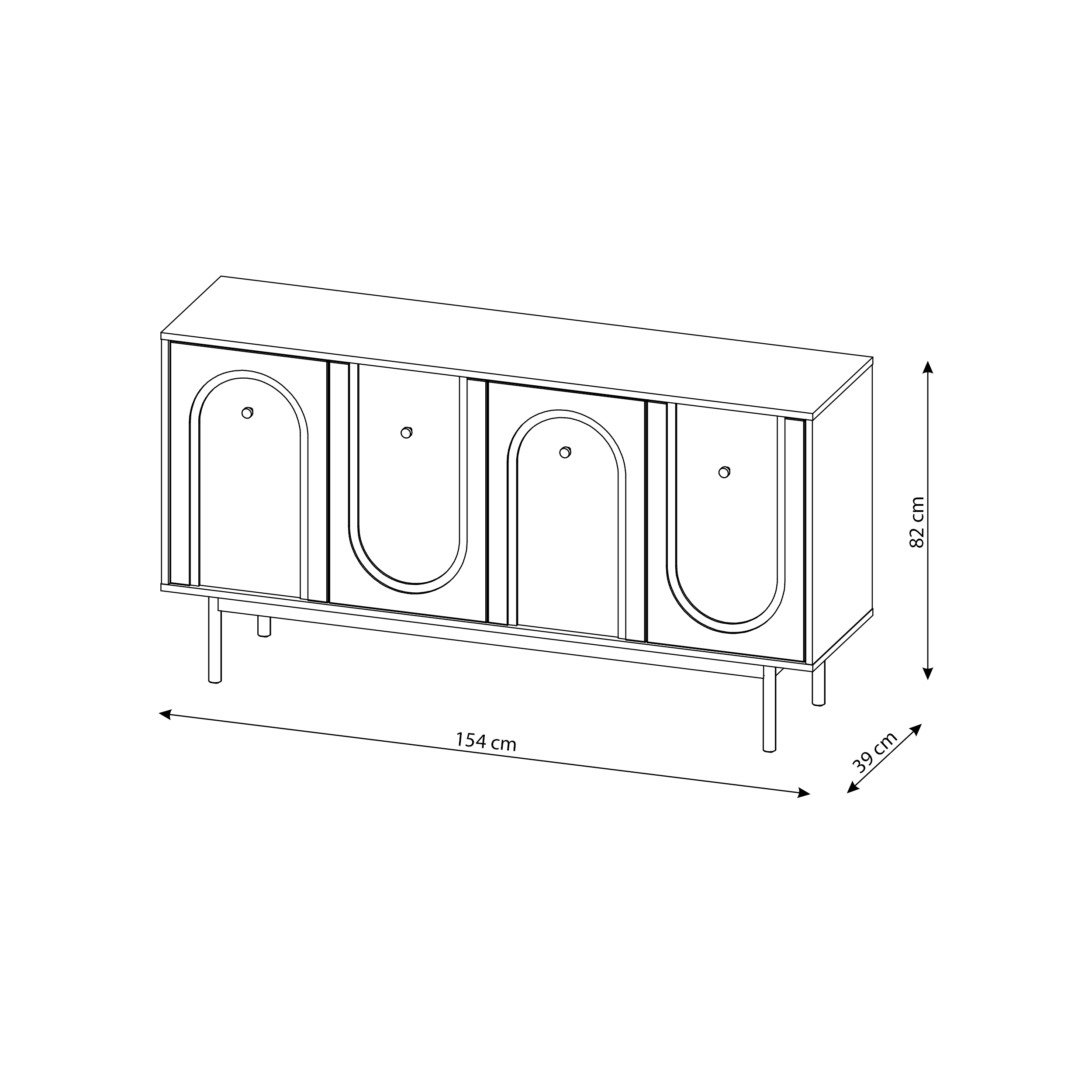 Dressoir Berguno 154cm – Mat Zwart - Afbeelding 8
